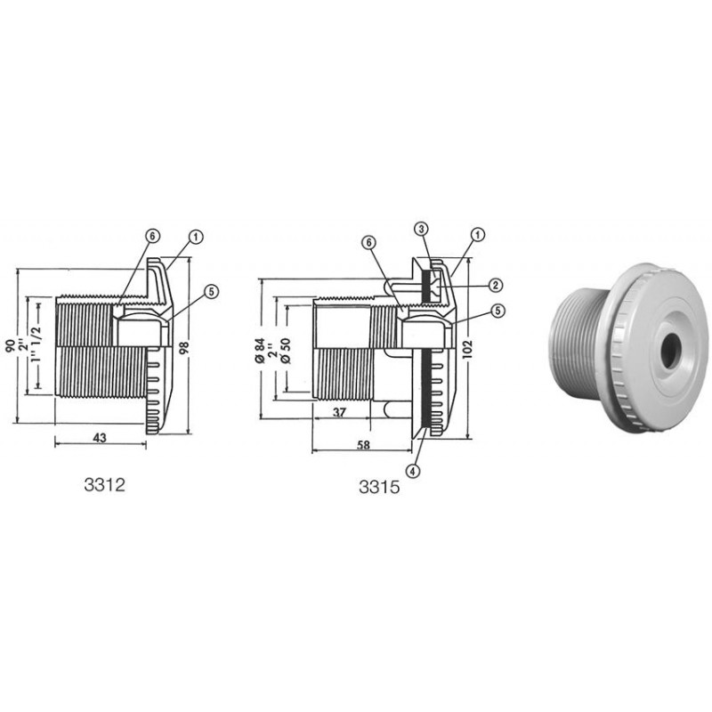 Pièces détachées Buse COFIES Orientable béton-liner 2' - 1'1-2 - Ø50mm (HAYWARD)