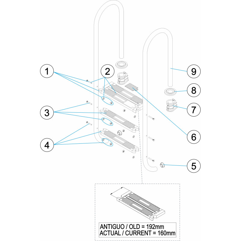 Pièces détachées Échelle droite avec marche de sécurité (ASTRALPOOL)