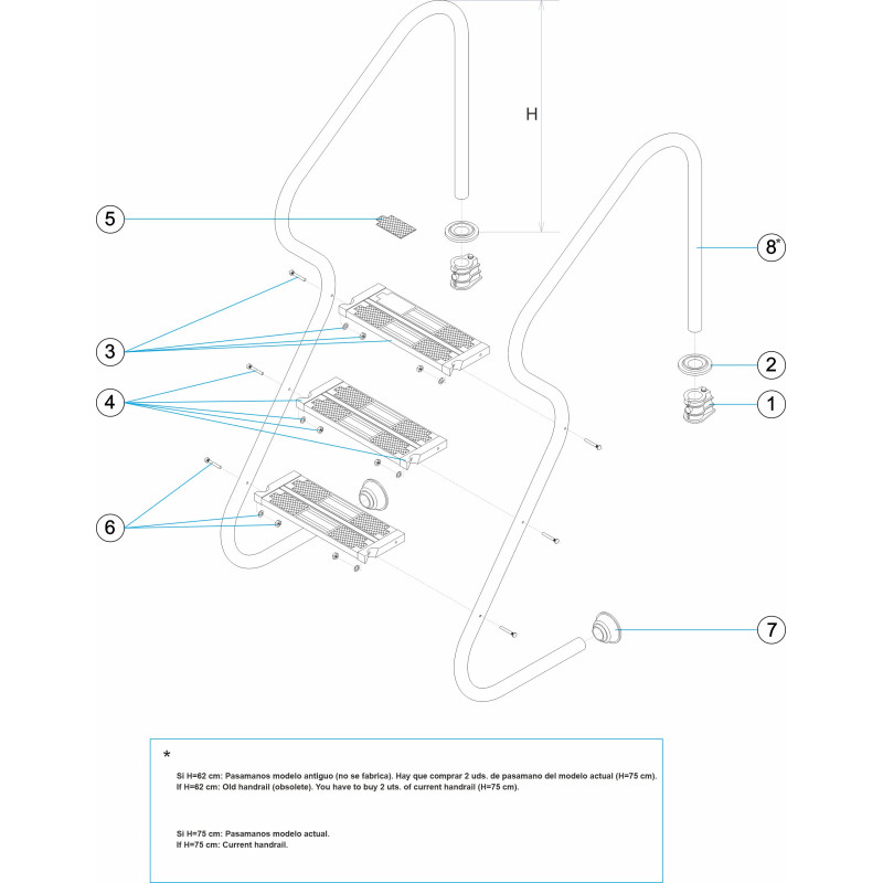 Pièces détachées Échelle inclinée ACCES FACILE 3 marches (ASTRALPOOL)