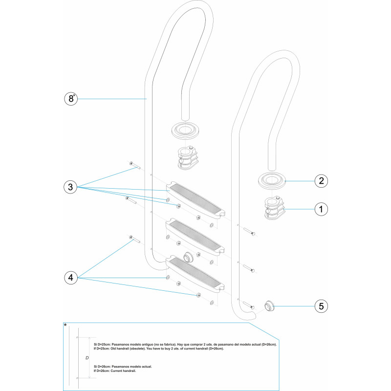 Pièces détachées Échelle mixte 2-3-4-5 marches plastique (ASTRALPOOL)