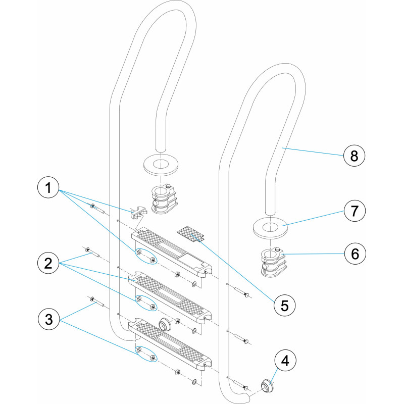Pièces détachées Échelle mixte plus 3-4-5 marches aisi-316 (ASTRALPOOL, LAGHETTO)
