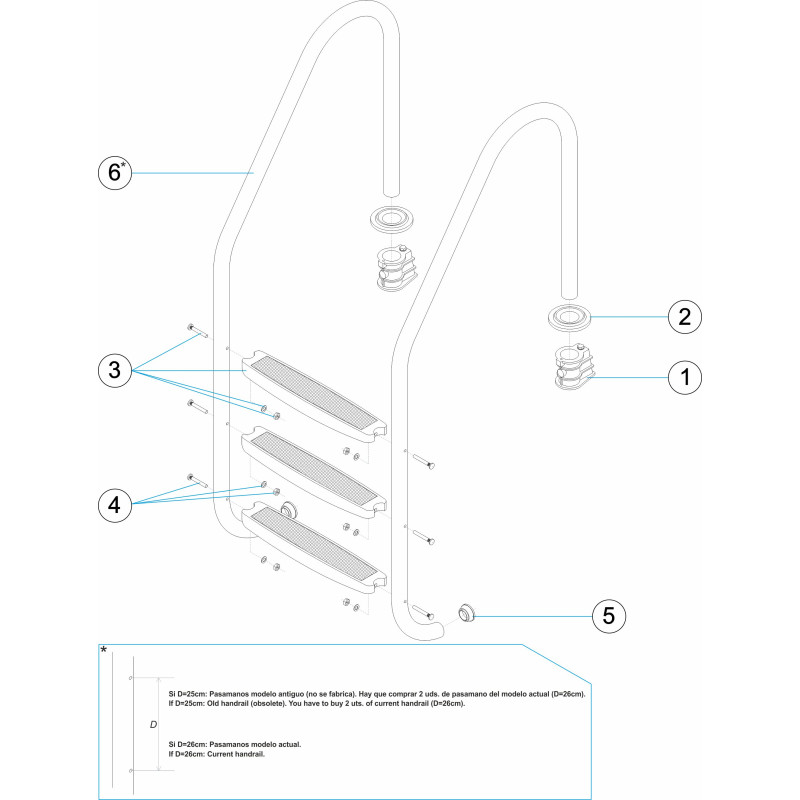 Pièces détachées Échelle standard 2-3-4-5 marches plastique (ASTRALPOOL, CERTIKIN)