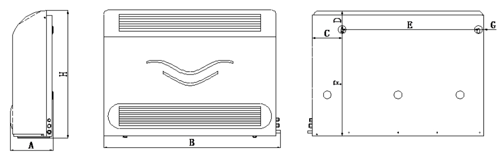 Dimensions des déshumidificateurs FAIRLAND DH-60, DH-90 et DH-120.