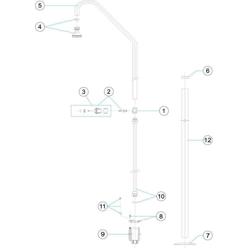 Pièces détachées Douche 1 pommeau 1 robinet Ø 43 (ASTRALPOOL)