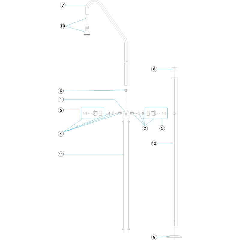 Pièces détachées Douche 1 pommeau et 2 robinets eau froide et chaude tube Ø 63 (ASTRALPOOL)