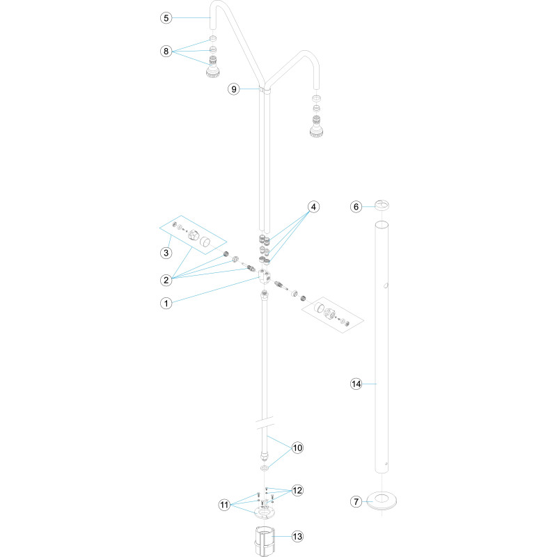 Pièces détachées Douche 2 pommeaux et 2 robinets tube Ø 63 (ASTRALPOOL, IML)