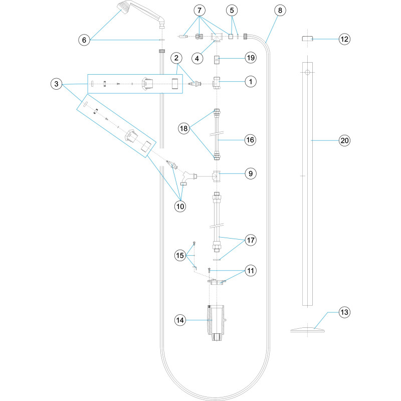 Pièces détachées Douche téléphone et lave-pieds tube Ø 43 (ASTRALPOOL)