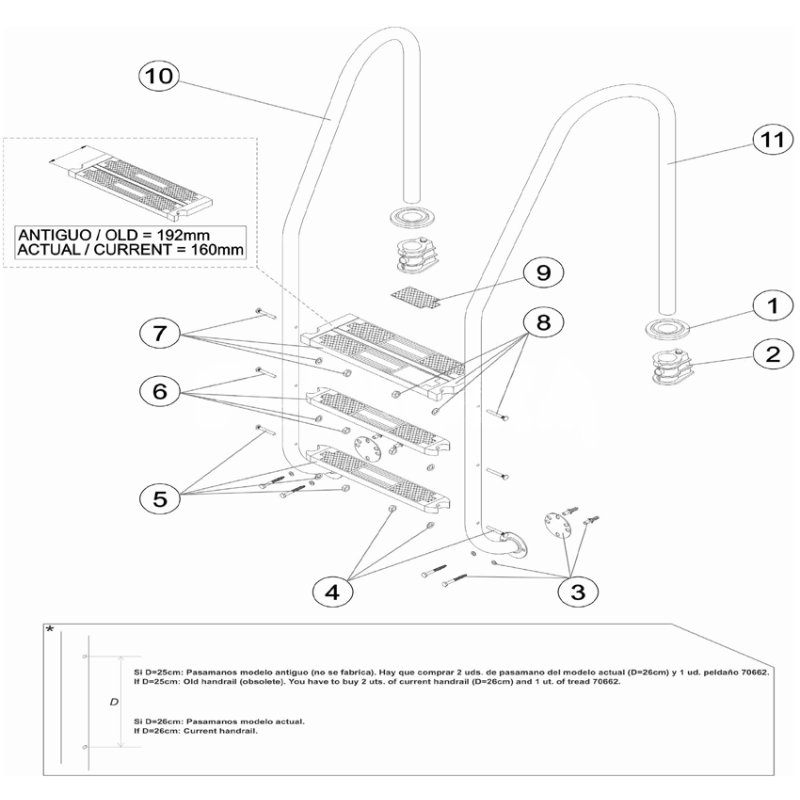 Pièces détachées Echelle asymétrique 3-4 marches (ASTRALPOOL)