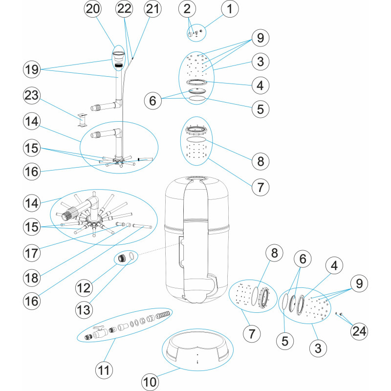 Pièces détachées Filtre ARTIC PLUS Ø 650-800-950 couvercle à serrer (ASTRALPOOL)