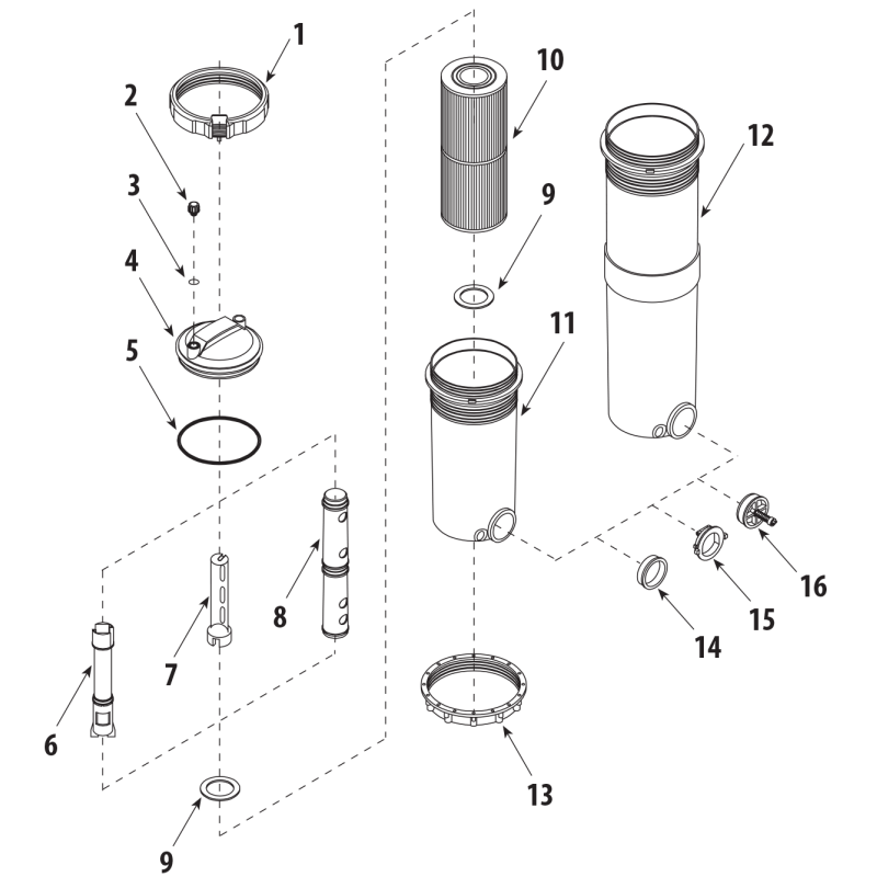 Pièces détachées Filtre à cartouche TOP-LOAD 1"1/2 - 2" (DARLLY, WATERWAY)