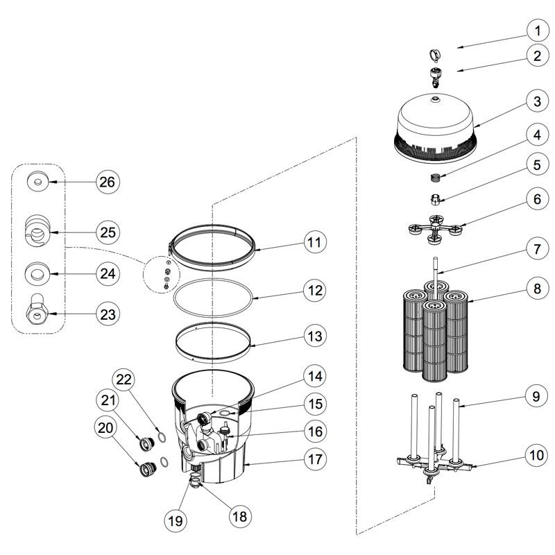 Pièces détachées Filtre à Diatomée QUAD D.E. (PENTAIR)