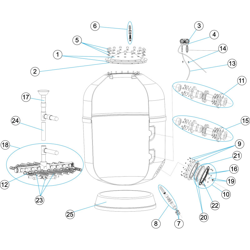 Pièces détachées Filtre EUROPA 1,2m-2,5kg (ASTRALPOOL)