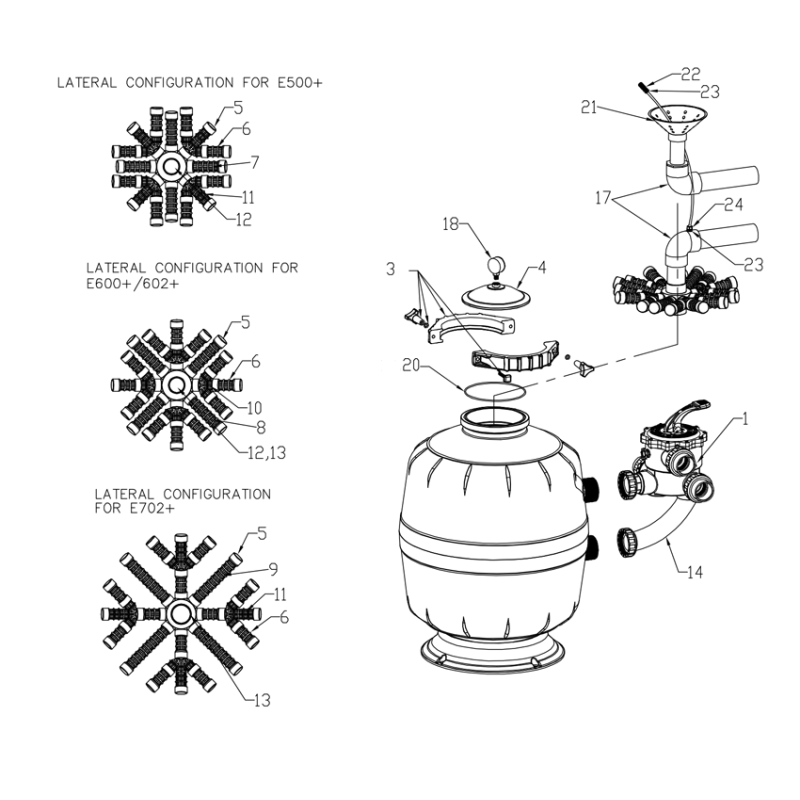 Pièces détachées Filtre EXOTUF PLUS SIDE (LACRON, WATERCO)