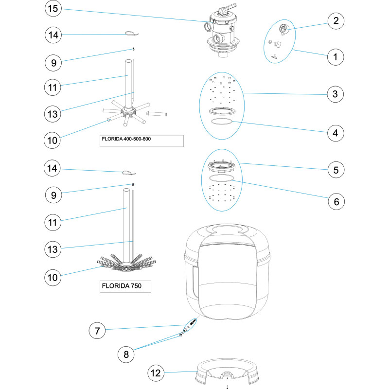 Pièces détachées Filtre FLORIDA TOP (ASTRALPOOL, SNTE, CEPEX)