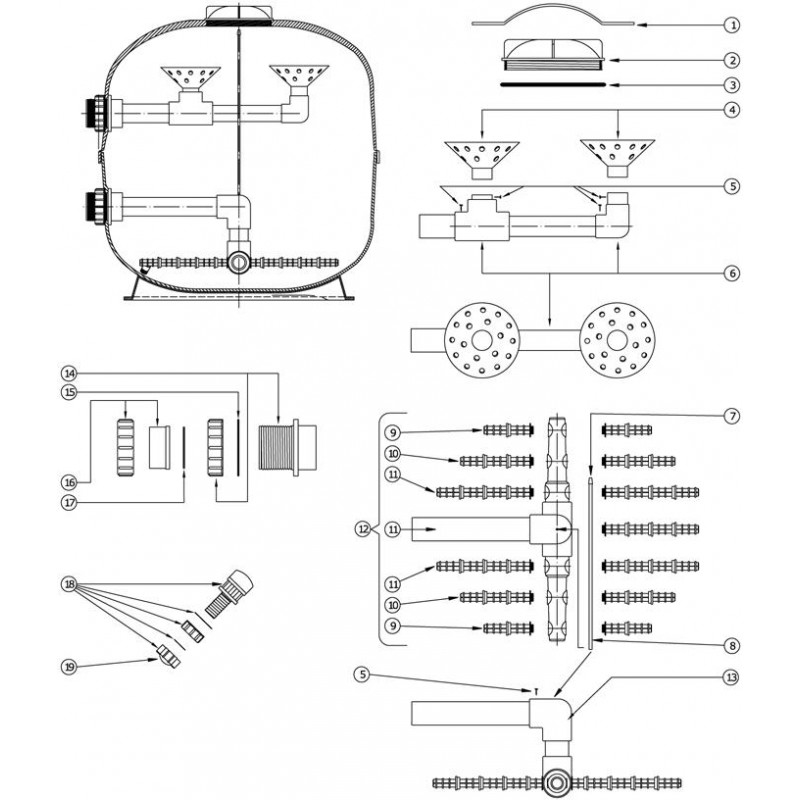 Pièces détachées Filtre LSC 30-36 connexions 2' (LACRON, WATERCO)