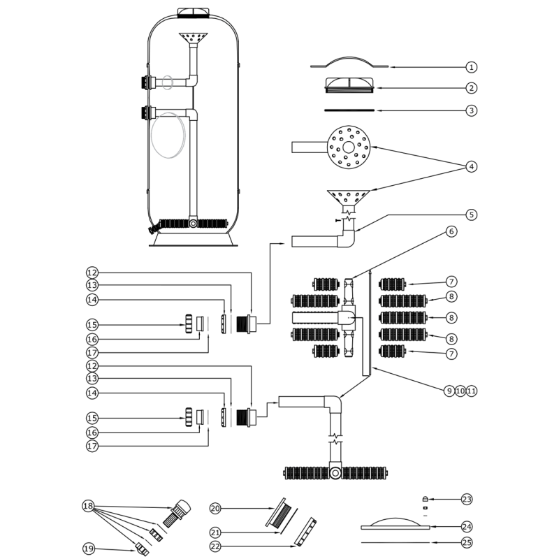 Pièces détachées Filtre MBF-24 (LACRON, WATERCO)