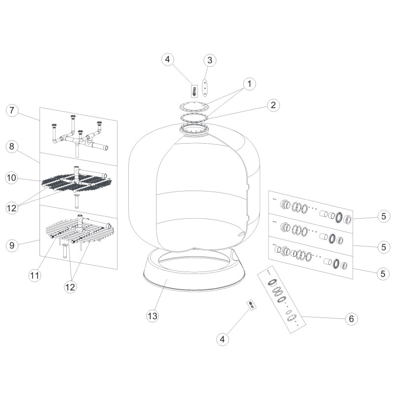 Pièces détachées Filtre PRAGA 2,5 - 4 kg Ø 2350 (ASTRALPOOL)