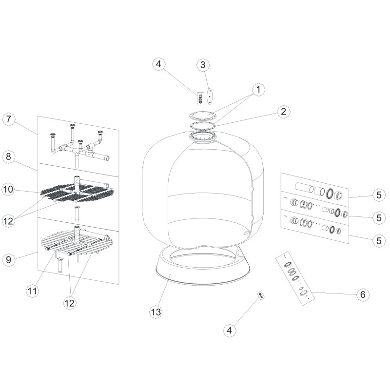 Pièces détachées Filtre PRAGA 2,5 - 4 kg Ø 2500 et 3000