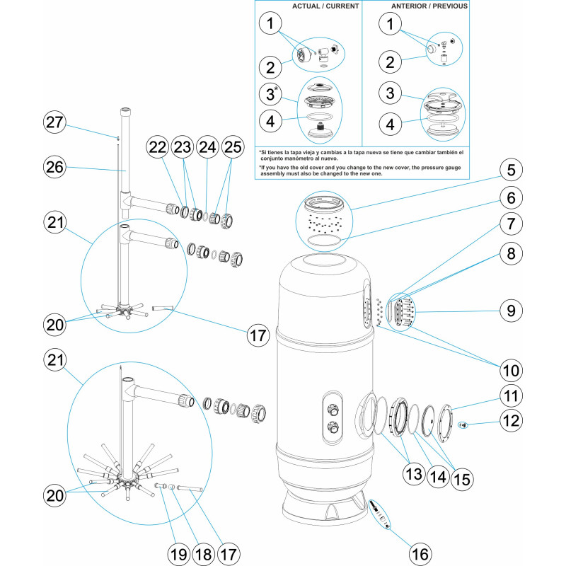 Pièces détachées Filtre PTK 1200m/m 650, 800 avec trou de bras (ASTRALPOOL)