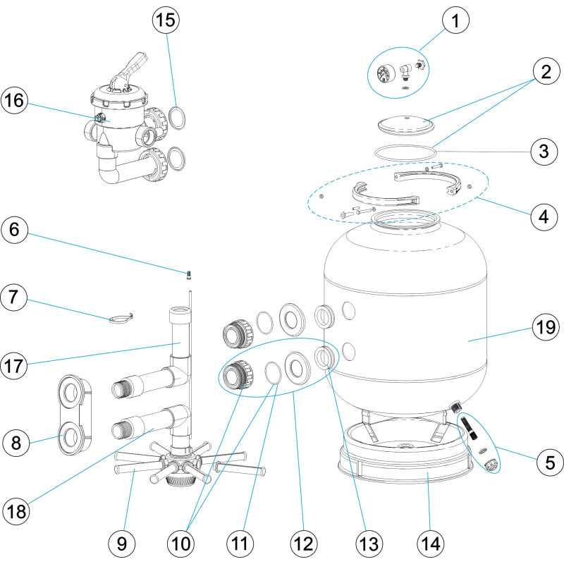 Pièces détachées Filtre SKYPOOL SIDE avec vanne (ASTRALPOOL)