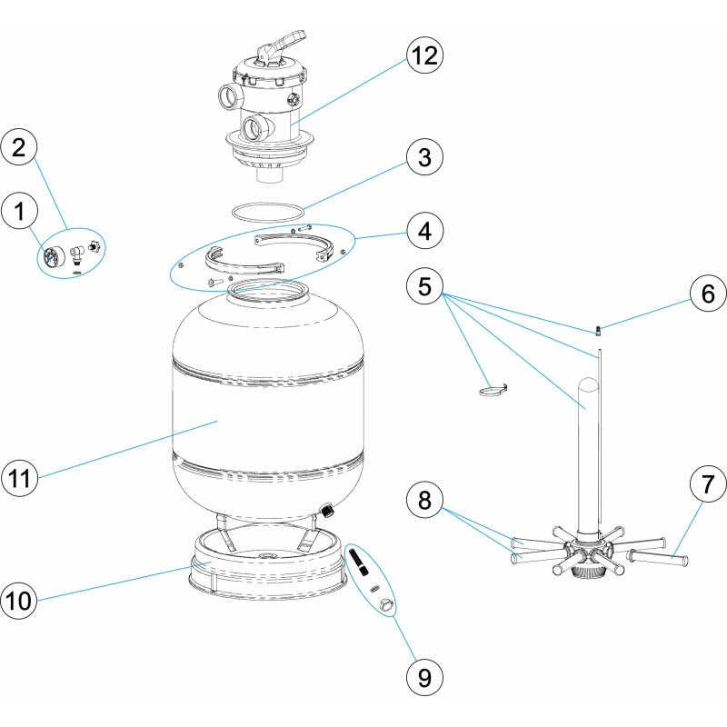 Pièces détachées Filtre TOP Ø 400-450-500-600 (ASTRALPOOL, CERTIKIN, HYDROSWIM)