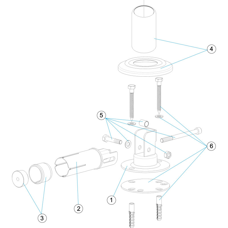 Pièces détachées Fixation articulée tube Ø 43 avec plaquette à visser (CERTIKIN, ASTRALPOOL)