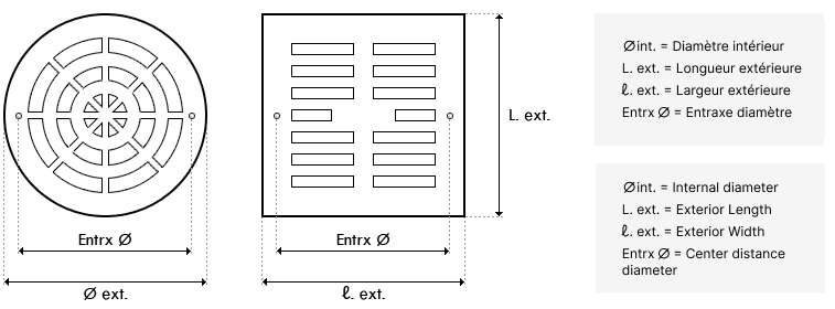 Dimensions pour Grille BDF Ronde (OWM)