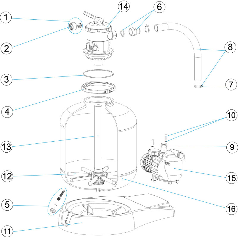 Pièces détachées pour groupe de filtration ASTRAL COMPACT Ø 500 (ASTRALPOOL)