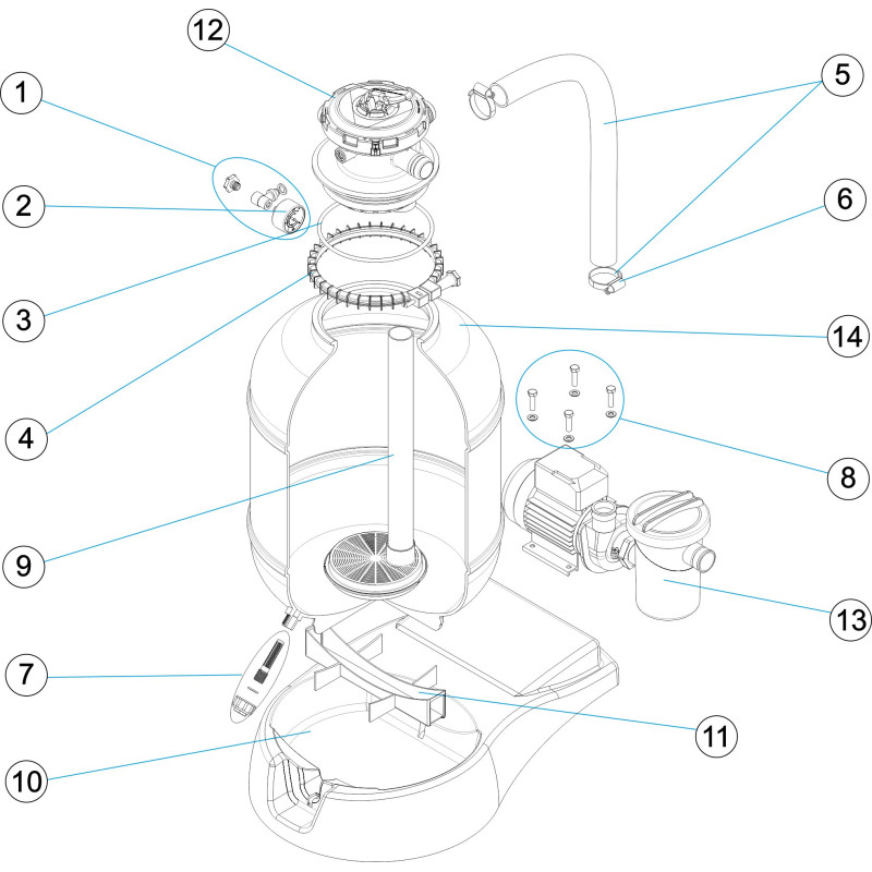 Pièces détachées groupe de filtration monobloc FIJI 6 - Ø 400 (ASTRALPOOL, METALAST)