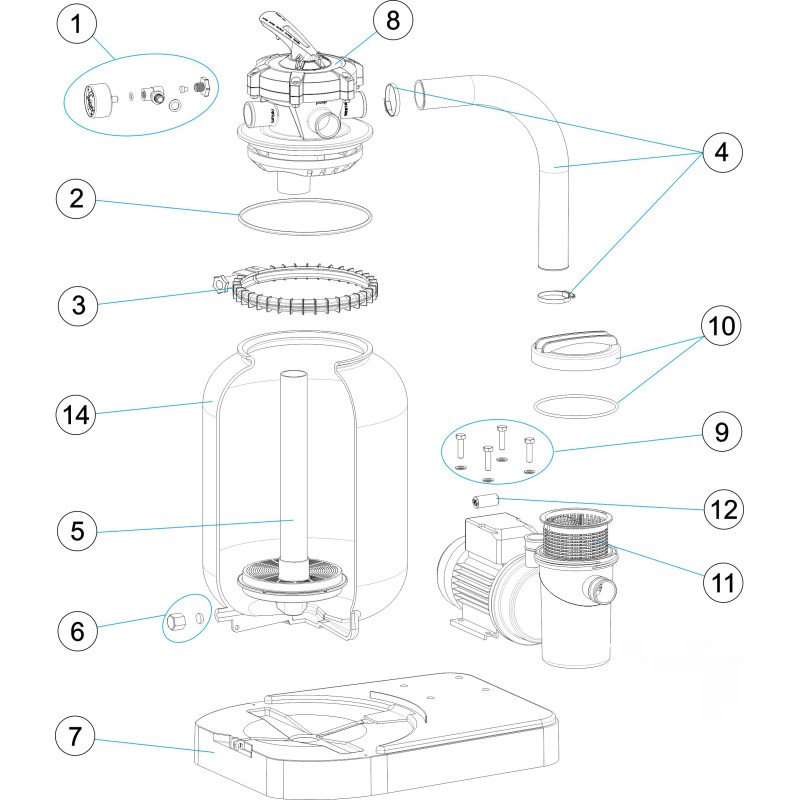 Pièces détachées groupe de filtration monobloc P-XPERT 4 - Ø 300 (ASTRALPOOL)