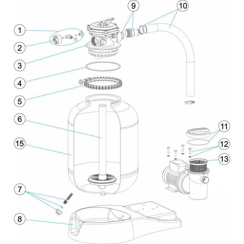 Pièces détachées groupe de filtration monobloc P-XPERT 6/8 - Ø 400 - vanne Ø 38mm (ASTRALPOOL)