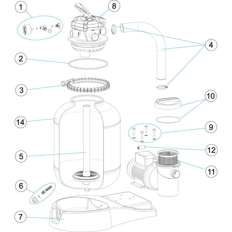 Pièces détachées groupe de filtration monobloc P-XPERT 6/8 - Ø 400 - vanne Ø 50mm (ASTRALPOOL)