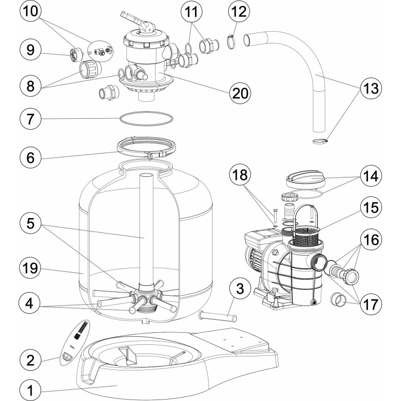 Pièces détachées groupe de filtration monobloc GALACTIC Ø 500, 600 (ASTRALPOOL, CEPEX)