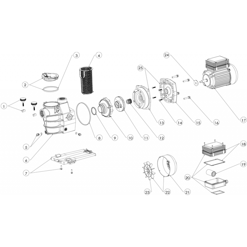 Pièces détachées Pompe MAX FLO (HW), POWERLINE Plus (HAYWARD, PERAQUA PRAHER)