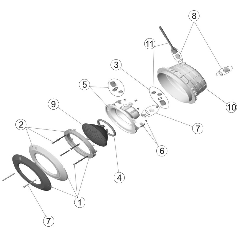 Pièces détachées Projecteur PAR56 enjoliveur inox et blanc (ASTRALPOOL)