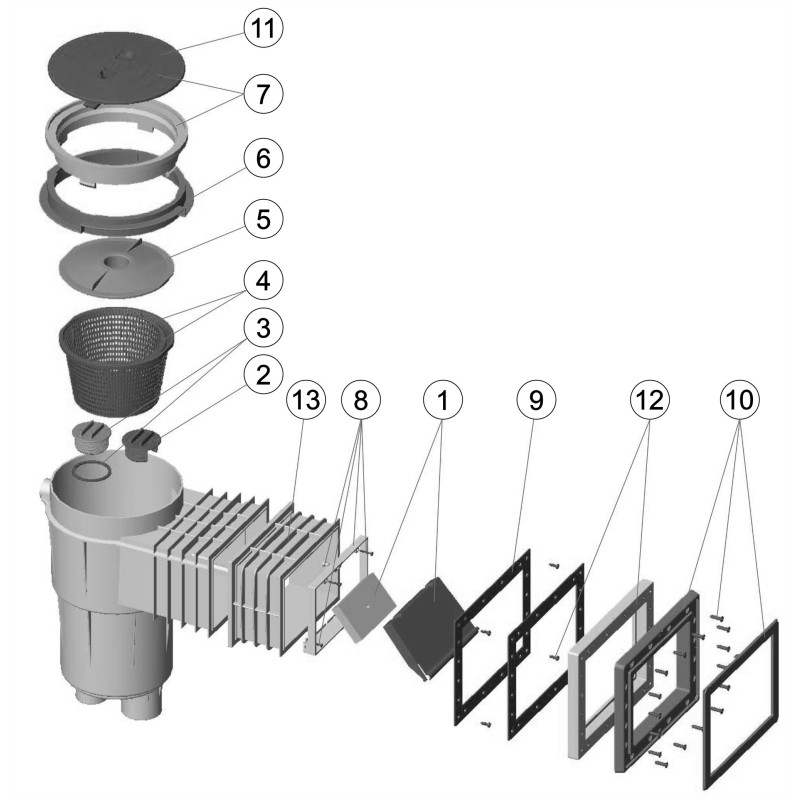 Pièces détachées Skimmer 17,5L couvercle rond, petite meurtrière + rallonge LINER (ASTRALPOOL)