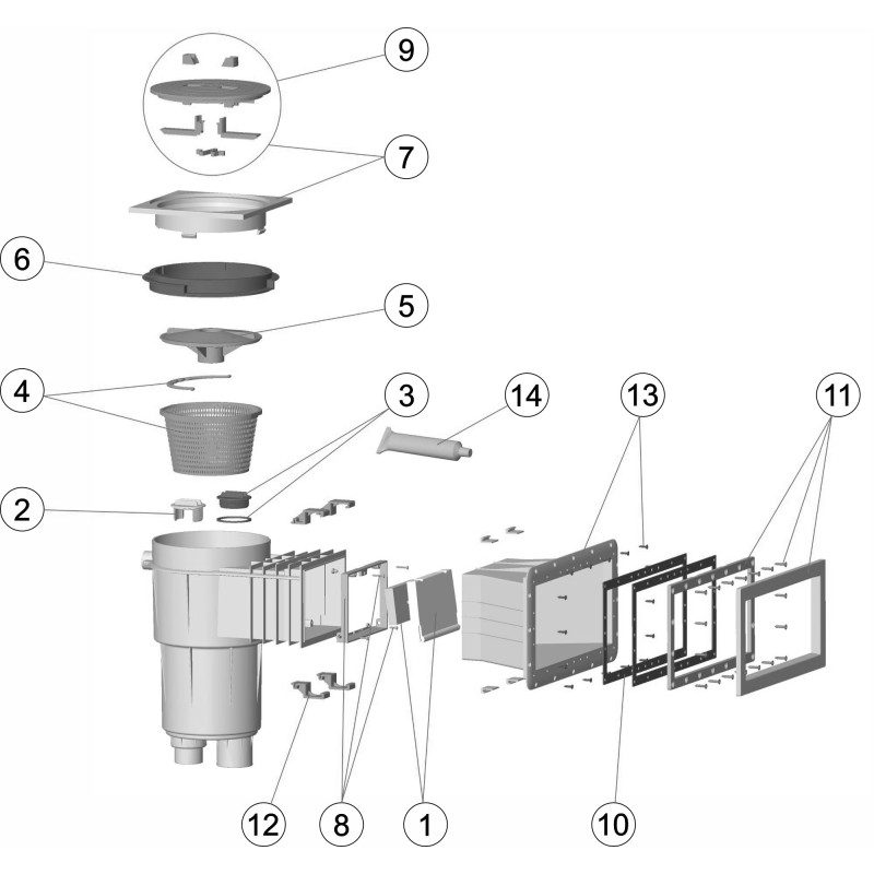 Pièces détachées Skimmer 17,5L grande meurtrière, couvercle carré PANNEAUX (ASTRALPOOL)