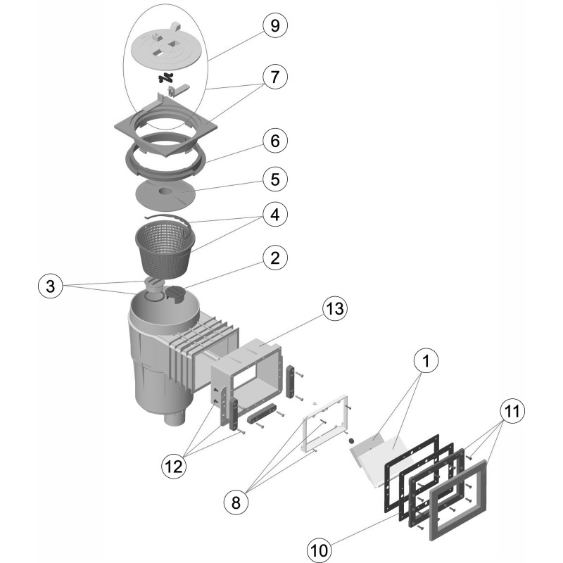 Pièces détachées Skimmer 17,5L grande meurtrière, couvercle carré PRÉFABRIQUÉ (ASTRALPOOL)