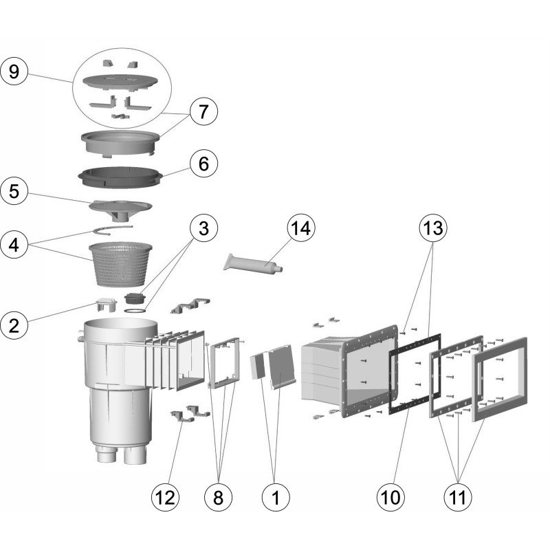 Pièces détachées Skimmer 17,5L grande meurtrière, couvercle rond PANNEAUX (ASTRALPOOL)