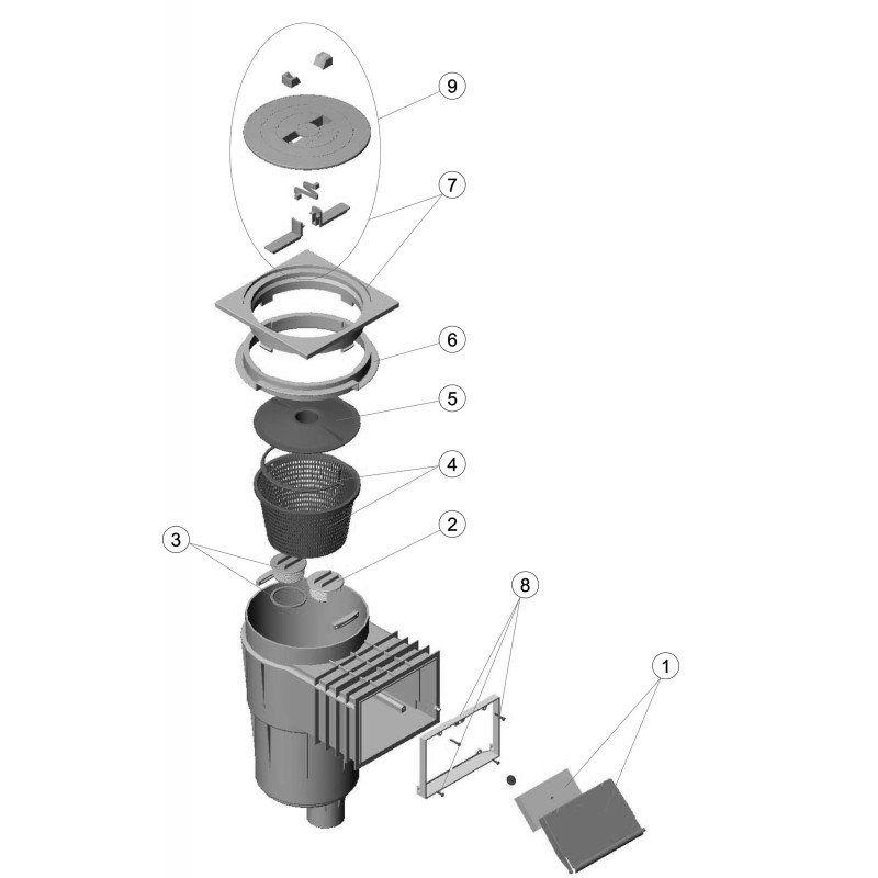 Pièces détachées Skimmer 17,5L STANDARD grand meutrière, couvercle carré LINER (ASTRALPOOL)