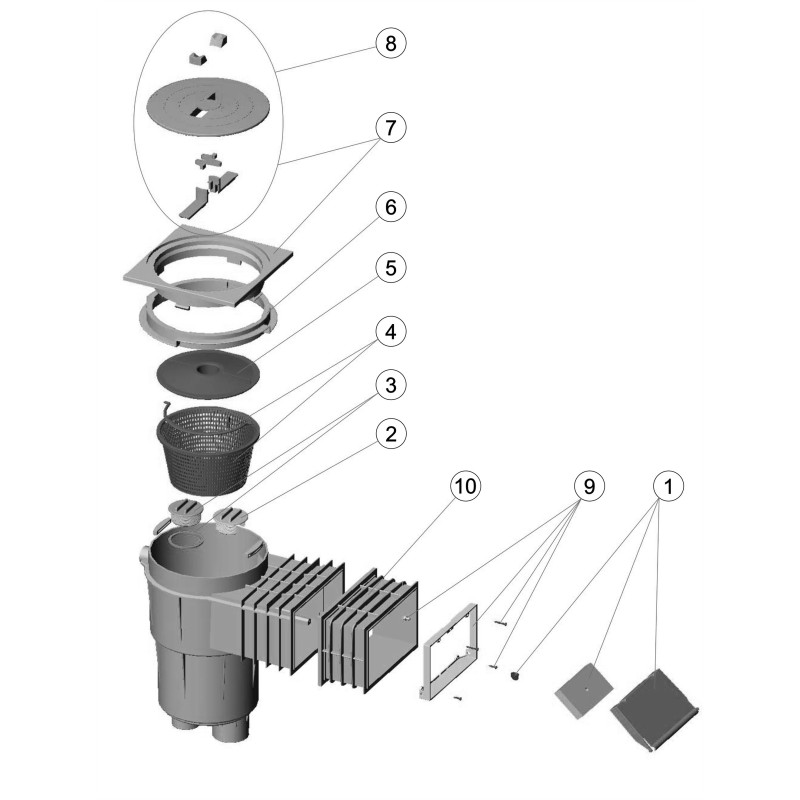 Pièces détachées Skimmer 17,5L STANDARD sans meurtrière, couvercle carré BETON (ASTRALPOOL)