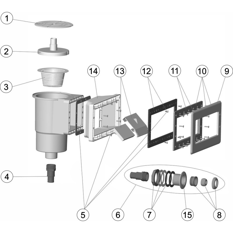 Pièces détachées pour Skimmer piscine hors-sol bouche élargie et buse de refoulement