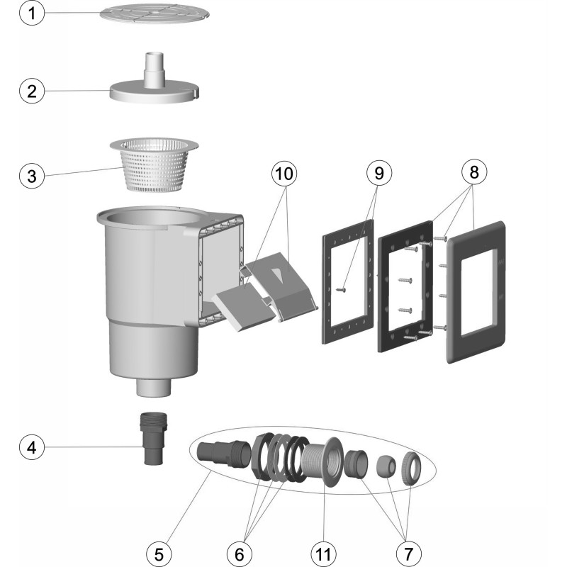 Pièces détachées pour Skimmer piscine hors-sol bouche standard et buse de refoulement