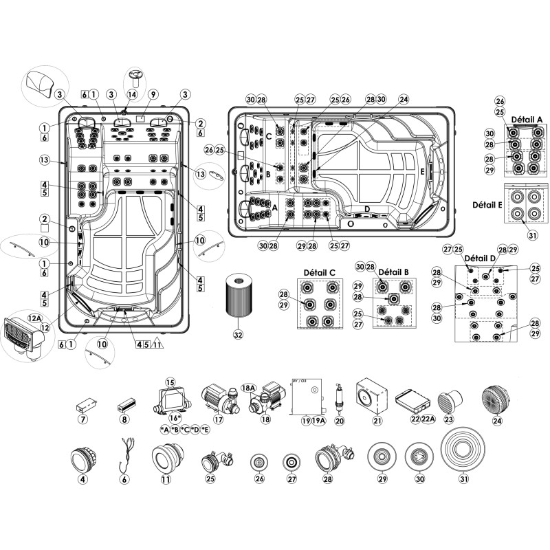 Pièces détachées pour Spa CRETA