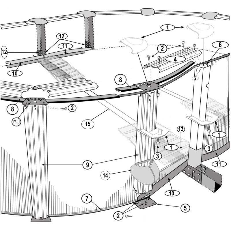 Pièces détachées pour piscine hors sol ovale HAITI H1m32 (GRE) blanche