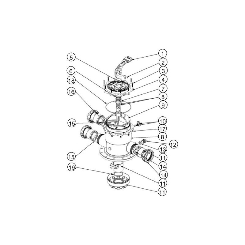 Pièces détachées Vanne 6 voies 2' - Ø63mm (LACRON, WATERCO)