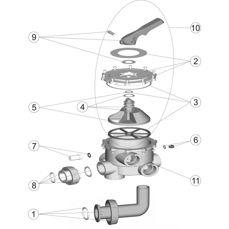 Pièces détachées Vanne CLARITY 1 1/2" avec liaisons (ASTRALPOOL)