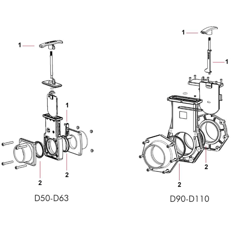 Pièces détachées Vanne guillotine PVC Ø50, Ø63, Ø90 et Ø110 (CEPEX)