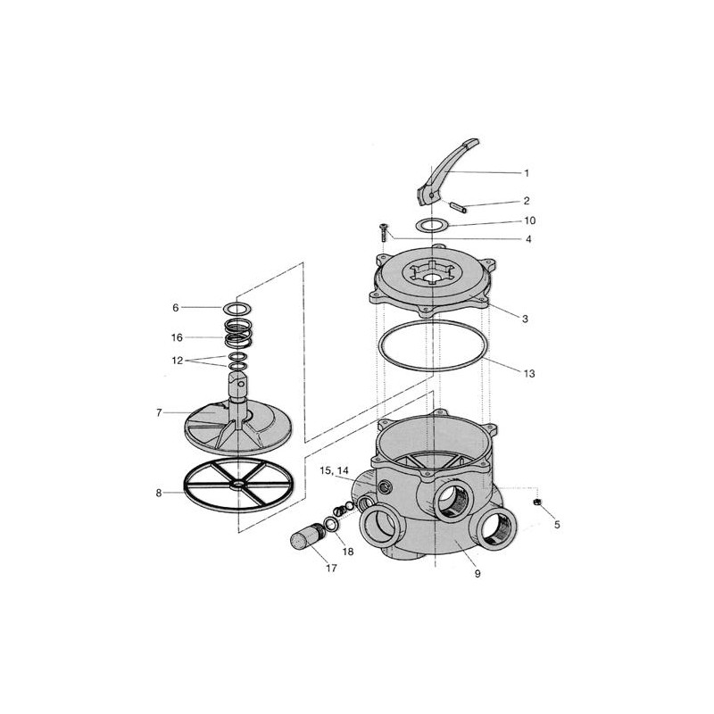 Pièces détachées Vanne Multivoies 1'1-2 ou 2' (STA-RITE, PERAQUA PRAHER, PENTAIR)