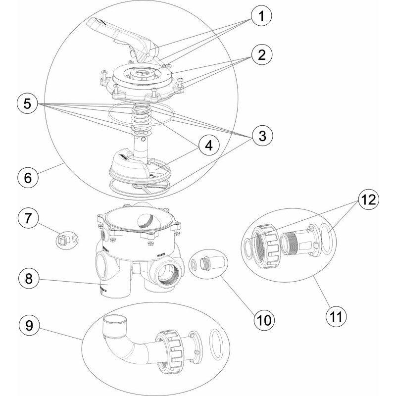 Pièces détachées Vanne noire SIDE CLASSIC PLUS 1 1/2" avec liaisons (ASTRALPOOL)